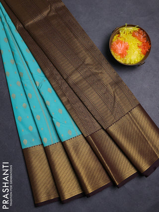 Teal Blue & Coffee Brown Semi Kanchipuram Silk - Korvai