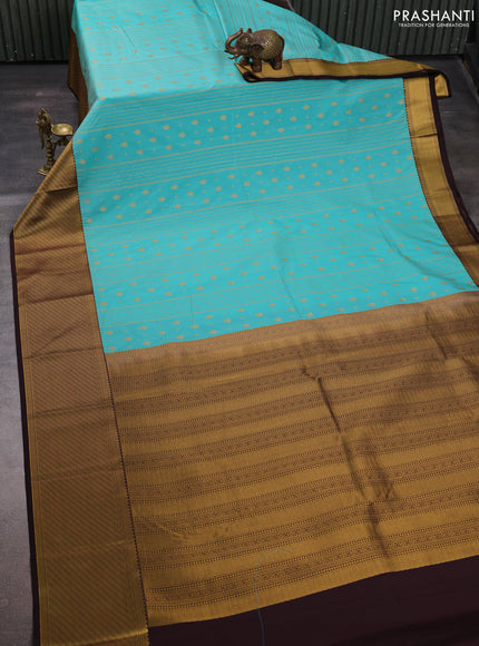 Teal Blue & Coffee Brown Semi Kanchipuram Silk - Korvai