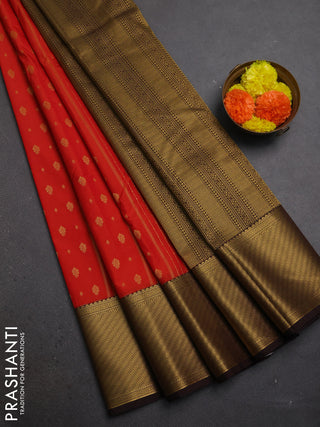 Red & Coffee Brown Semi Kanchipuram Silk - Korvai