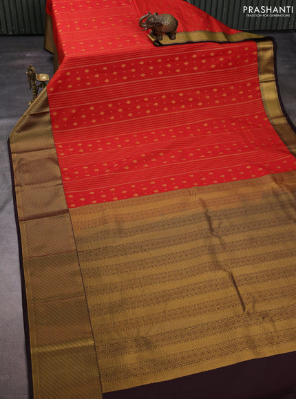 Red & Coffee Brown Semi Kanchipuram Silk - Korvai
