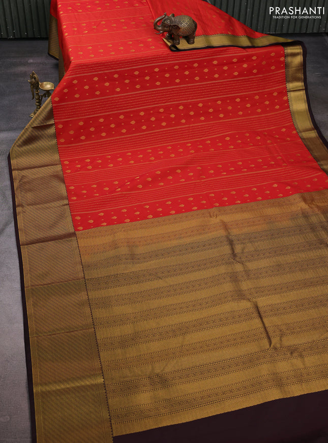 Red & Coffee Brown Semi Kanchipuram Silk - Korvai