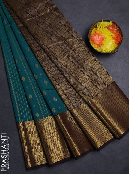 Green & Coffee Brown Semi Kanchipuram Silk - Korvai