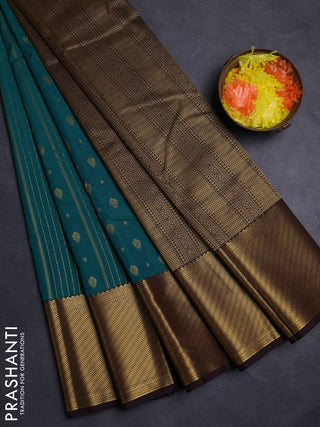Green & Coffee Brown Semi Kanchipuram Silk - Korvai