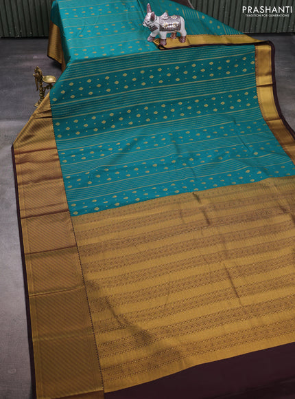 Green & Coffee Brown Semi Kanchipuram Silk - Korvai