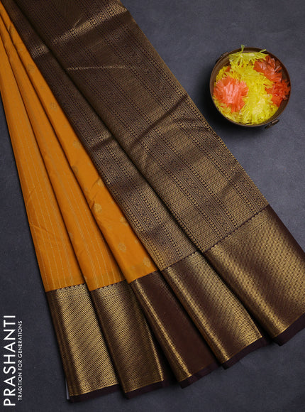 Mustard Yellow & Coffee Brown Semi Kanchipuram Silk - Korvai