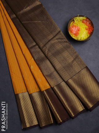Mustard Yellow & Coffee Brown Semi Kanchipuram Silk - Korvai