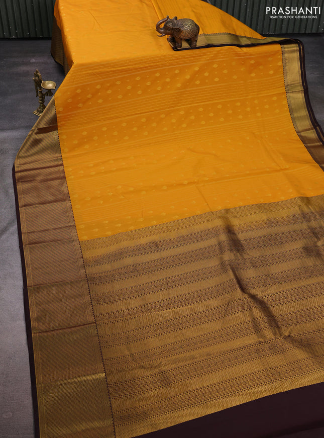 Mustard Yellow & Coffee Brown Semi Kanchipuram Silk - Korvai