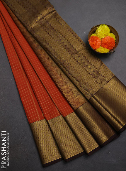 Rust & Coffee Brown Semi Kanchipuram Silk - Korvai