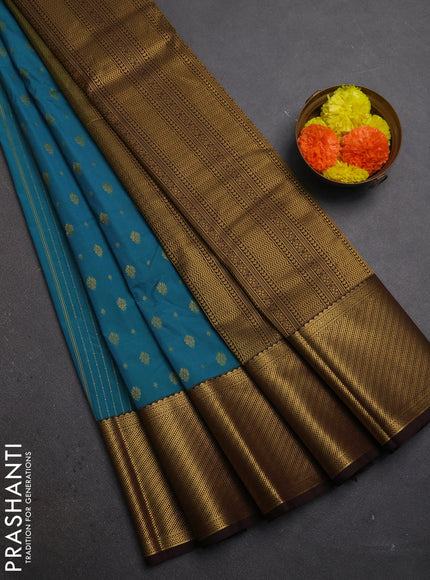 Blue & Coffee Brown Semi Kanchipuram Silk - Korvai