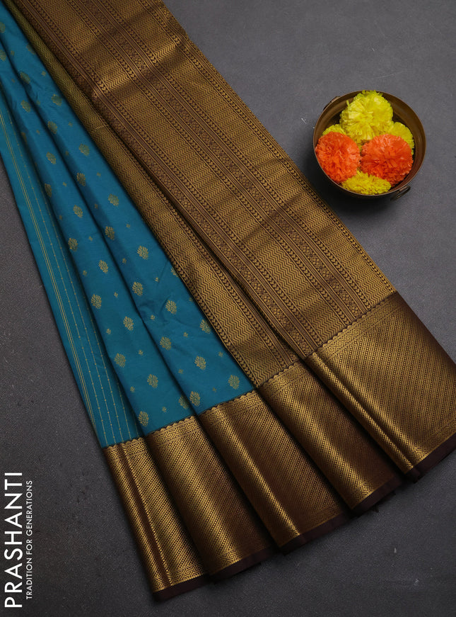 Blue & Coffee Brown Semi Kanchipuram Silk - Korvai