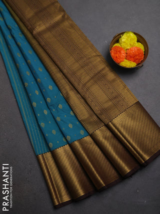 Blue & Coffee Brown Semi Kanchipuram Silk - Korvai