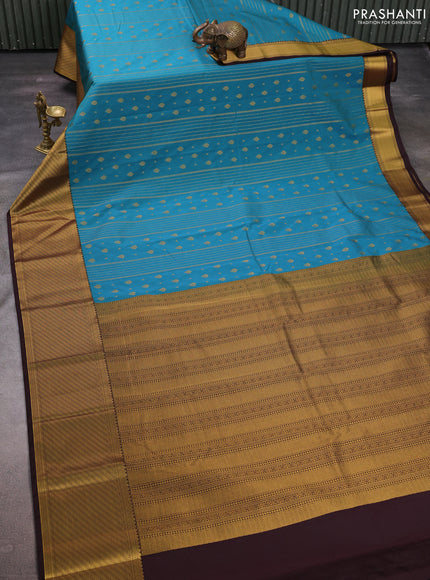 Blue & Coffee Brown Semi Kanchipuram Silk - Korvai