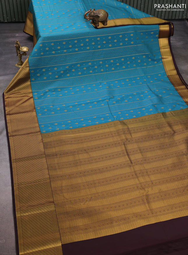 Blue & Coffee Brown Semi Kanchipuram Silk - Korvai