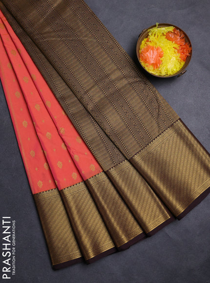 Pale Orange & Coffee Brown Semi Kanchipuram Silk - Korvai