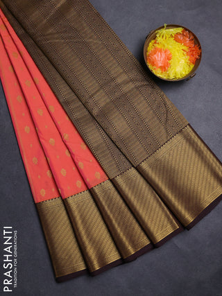 Pale Orange & Coffee Brown Semi Kanchipuram Silk - Korvai