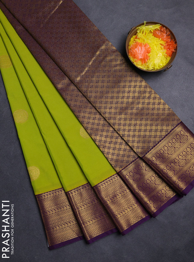 Green & Purple Semi Kanchipuram Silk - Korvai
