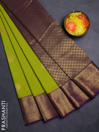 Green & Purple Semi Kanchipuram Silk - Korvai