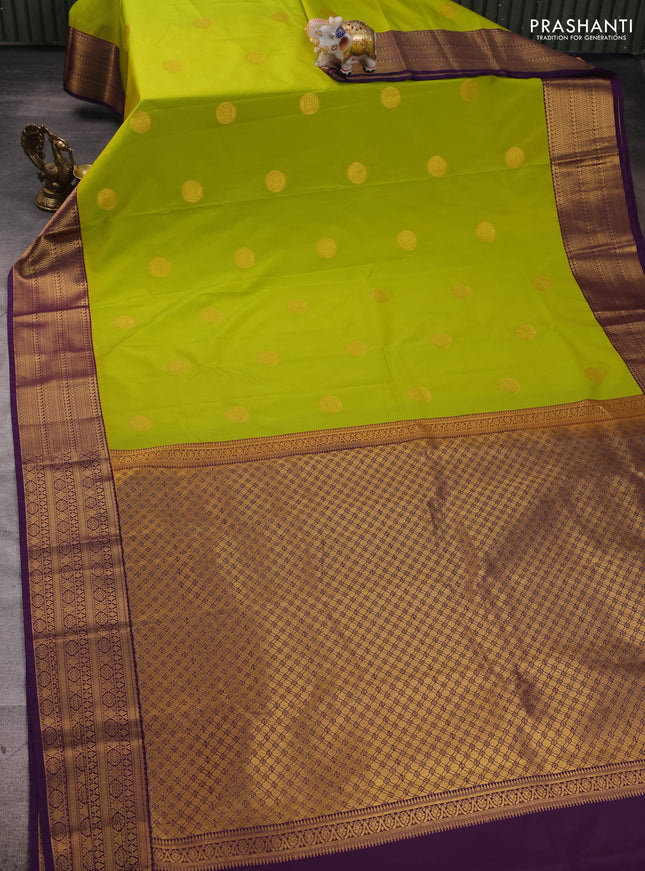 Green & Purple Semi Kanchipuram Silk - Korvai