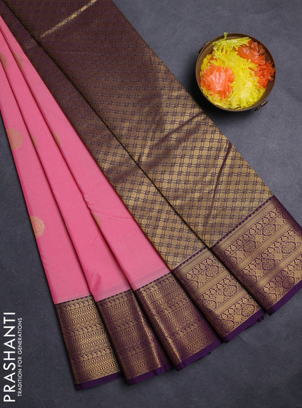 Pink & Violet Semi Kanchipuram Silk - Korvai