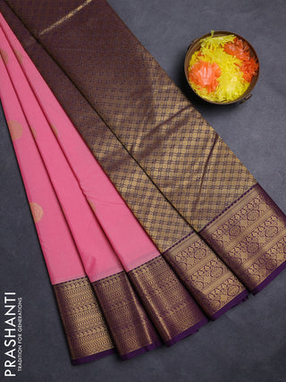 Pink & Violet Semi Kanchipuram Silk - Korvai