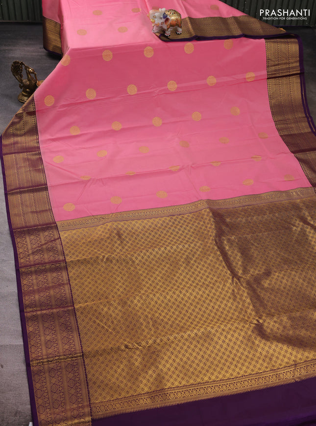 Pink & Violet Semi Kanchipuram Silk - Korvai