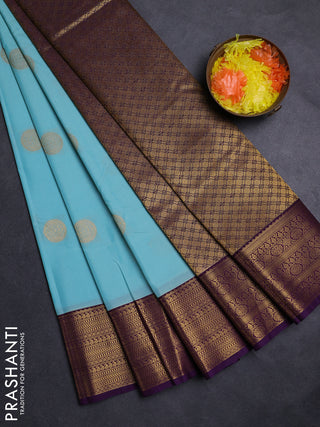 Teal Blue & Purple Semi Kanchipuram Silk - Korvai