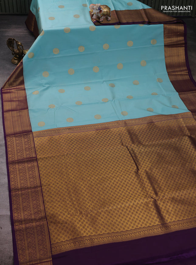 Teal Blue & Purple Semi Kanchipuram Silk - Korvai