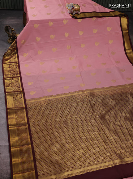 Peach Pink & Maroon Semi Kanchipuram Silk - Korvai