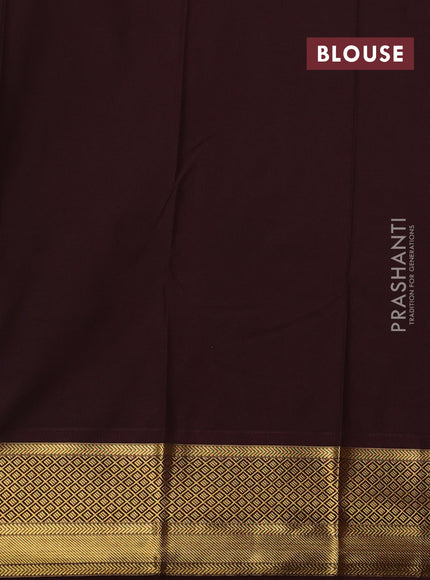 Lime Green & Coffee Brown Semi Kanchipuram Silk - Korvai