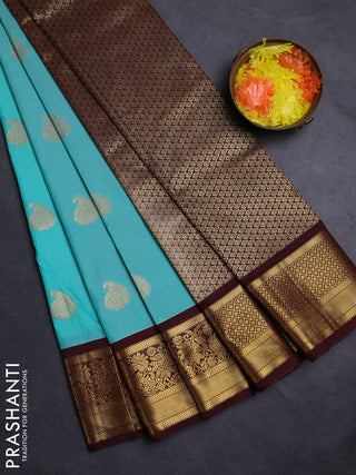 Teal Blue & Maroon Semi Kanchipuram Silk - Korvai
