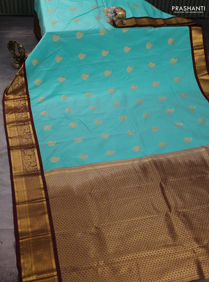 Teal Blue & Maroon Semi Kanchipuram Silk - Korvai
