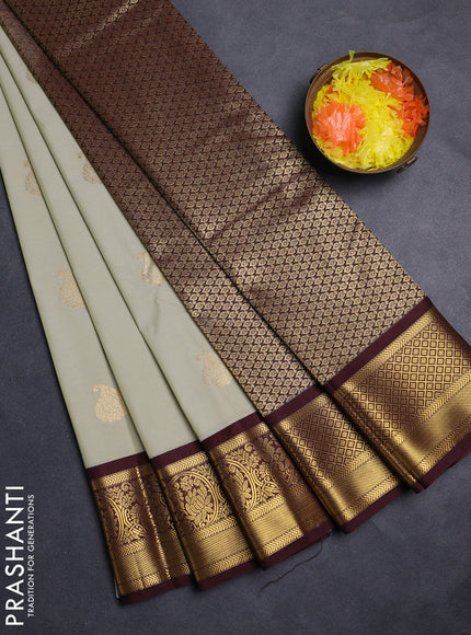 Pastel Green & Coffee Brown Semi Kanchipuram Silk - Korvai