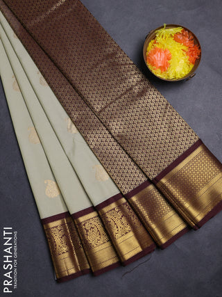 Pastel Green & Coffee Brown Semi Kanchipuram Silk - Korvai