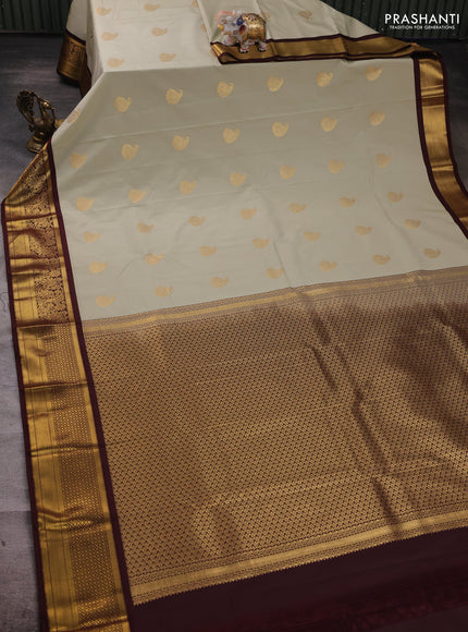 Pastel Green & Coffee Brown Semi Kanchipuram Silk - Korvai