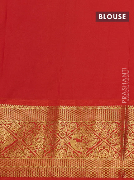Navy Blue & Orange Semi Kanchipuram Silk - Korvai