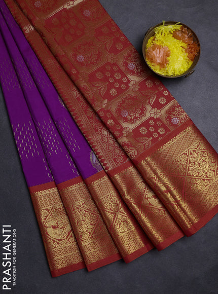Magenta Pink & Orange Semi Kanchipuram Silk - Korvai