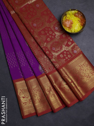 Magenta Pink & Orange Semi Kanchipuram Silk - Korvai