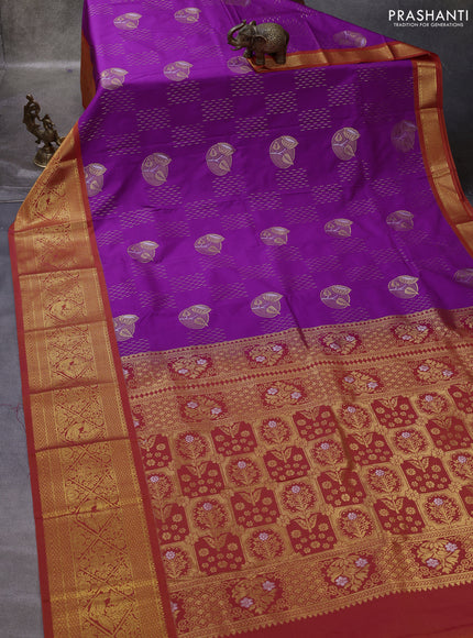 Magenta Pink & Orange Semi Kanchipuram Silk - Korvai