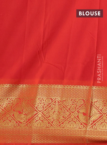 Navy Blue & Orange Semi Kanchipuram Silk - Korvai