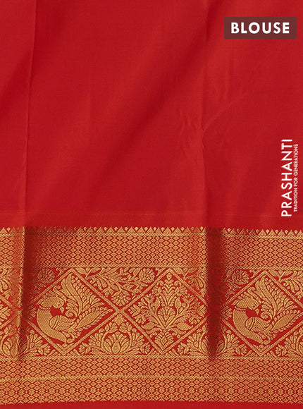Teal Green & Orange Semi Kanchipuram Silk - Korvai