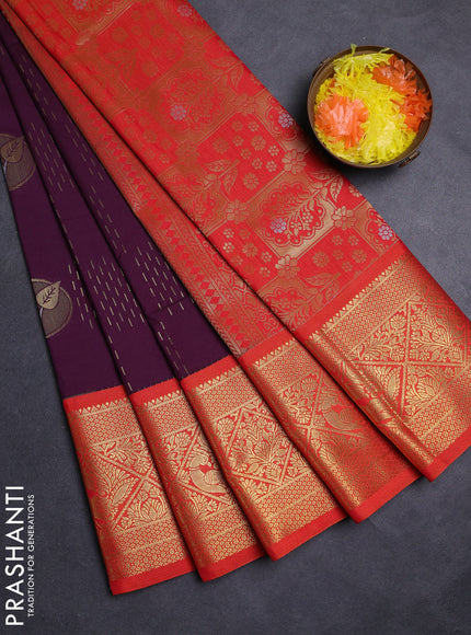 Purple & Orange Semi Kanchipuram Silk - Korvai