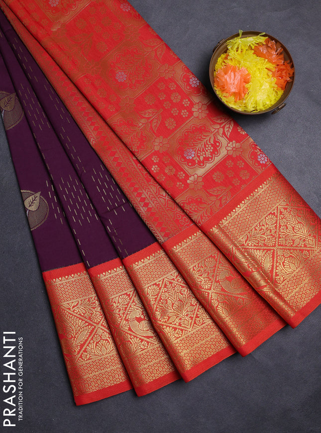 Purple & Orange Semi Kanchipuram Silk - Korvai