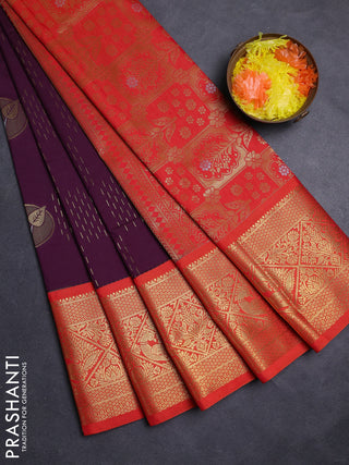 Purple & Orange Semi Kanchipuram Silk - Korvai