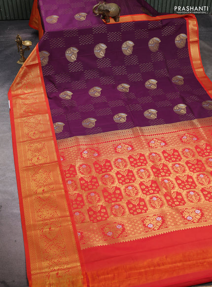 Purple & Orange Semi Kanchipuram Silk - Korvai