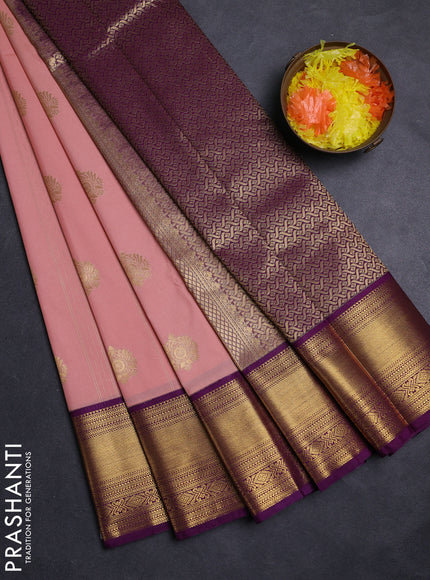 Pastel Pink & Purple Semi Kanchipuram Silk - Korvai