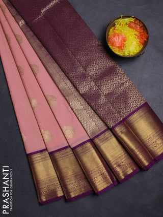 Pastel Pink & Purple Semi Kanchipuram Silk - Korvai