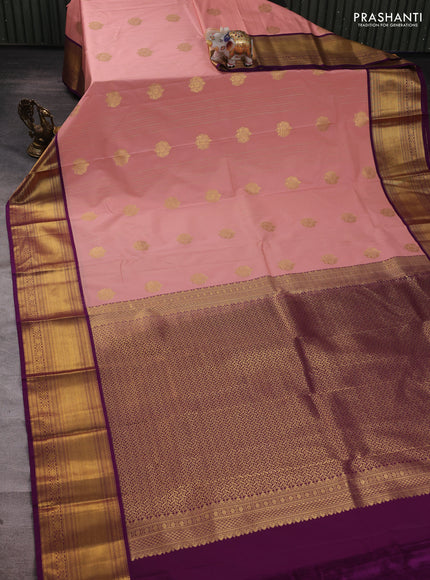 Pastel Pink & Purple Semi Kanchipuram Silk - Korvai
