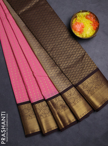 Pink & Coffee Brown Semi Kanchipuram Silk - Korvai