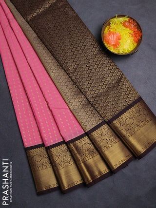 Pink & Coffee Brown Semi Kanchipuram Silk - Korvai