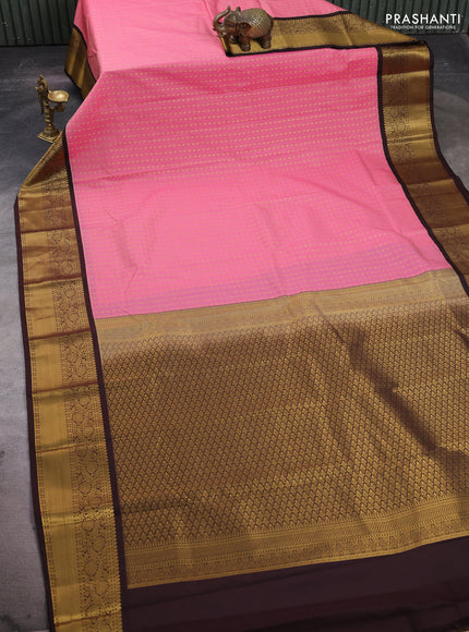Pink & Coffee Brown Semi Kanchipuram Silk - Korvai